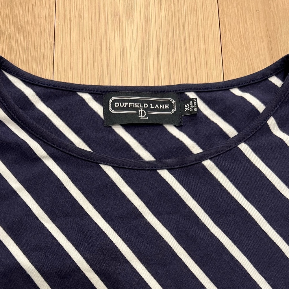 Duffield Lane Diagonal Stripe Long Sleeve A-Line Shift Dress Navy Blue White XS - Picture 6 of 10